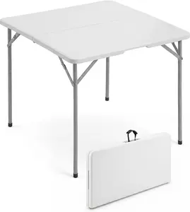 34" Square Folding Table, Plastic Portable Card Table with Handle, Heavy Duty Foldable Table for Game Puzzles Gathering Camping Party Kitchen Dining Indoor Outdoor Commercial, White, 1 Pack