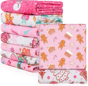 9 count Christmas Throw Blankets Bulk Soft Fleece Blanket Reindeer Santa Snowman Snowflake Plaid Holiday Printed Xmas Flannel Blanket for Winter Bedding, Couch and Gifts 50" x 60" ( Xmas)