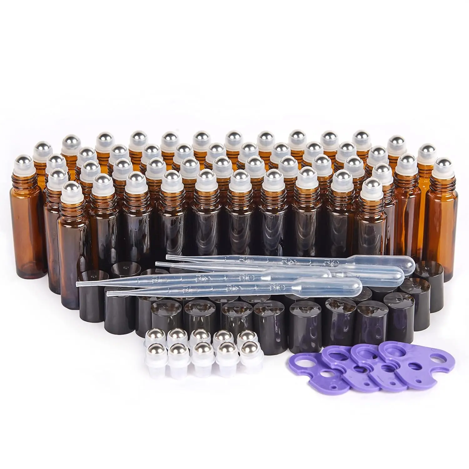 Roller Bottles for Essential Oils 10ml 48Pack Empty  Glass Perfume Roller Bottles with Stainless Steel Balls Refillable Roller Ball Applicator for Hair, Essential Oil