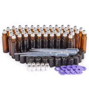 Roller Bottles for Essential Oils 10ml 48Pack Empty  Glass Perfume Roller Bottles with Stainless Steel Balls Refillable Roller Ball Applicator for Hair, Essential Oil