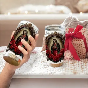 1pc 600ml Our Lady of Guadalupe Pattern 304 stainless steel large capacity travel mug. 20oz insulated water bottle. chairs ideal for Catholic believers and as a religious gift.