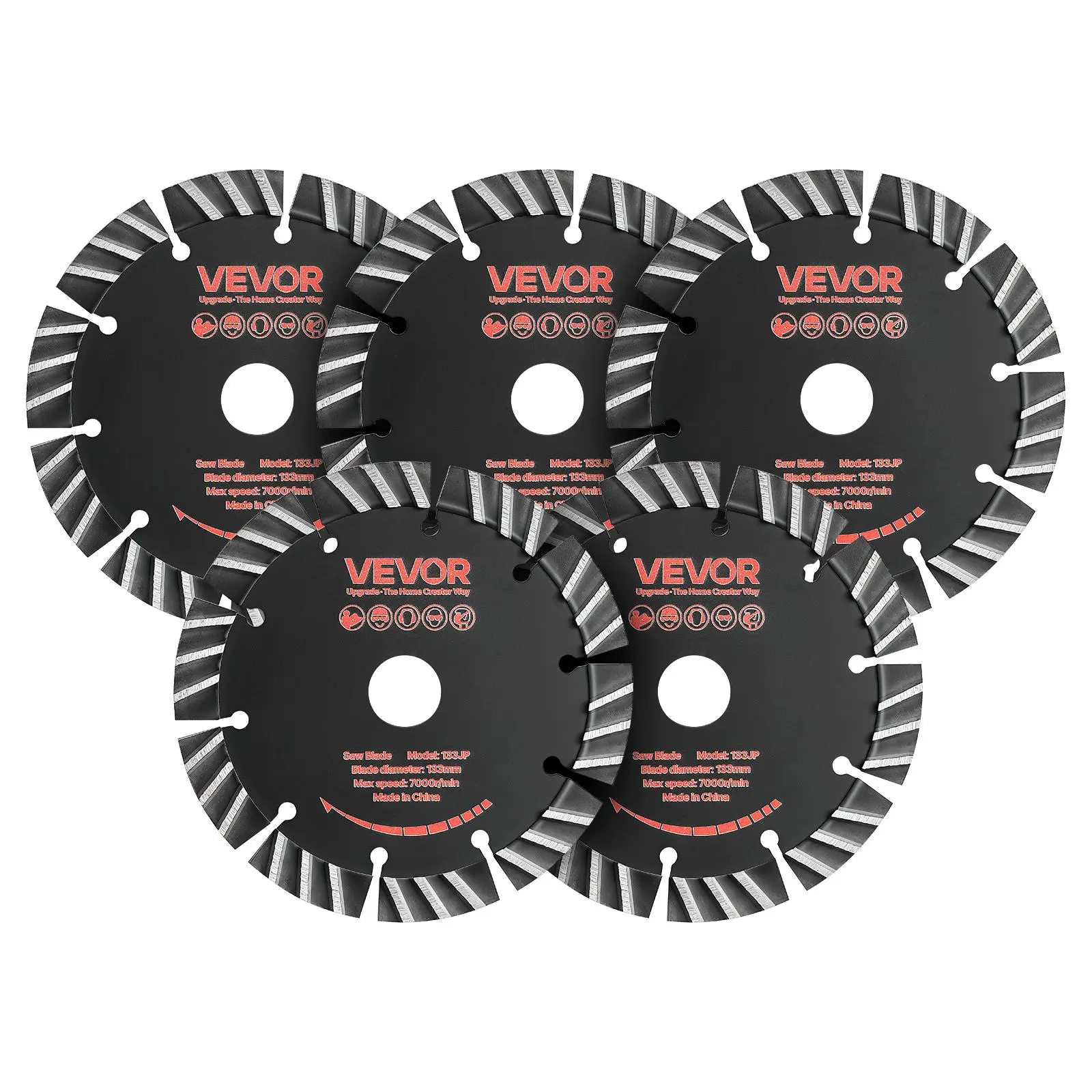 【Summerfinds】VEVOR 5-Blade Diamond Wall Chaser Saw Blades, 5.24 in, 0.79 in Arbor, 0.16 in Segment Thickness, Stable 65Mn Steel Core, High-Hardness Diamond Segments, Brass Bushings, Reduced Wear, Dry/Wet Cutting for Concrete, Brick