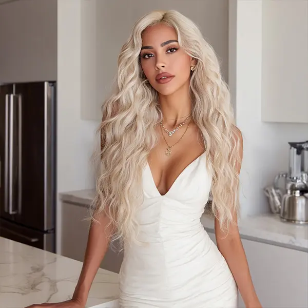 SMILCO/White Futura Mixed Platinum Blonde Long body Wavy Synthetic Wigs/13*4 Lace Front Part For Halloween/Daenerys Targaryen/Daily Style/ SM9824