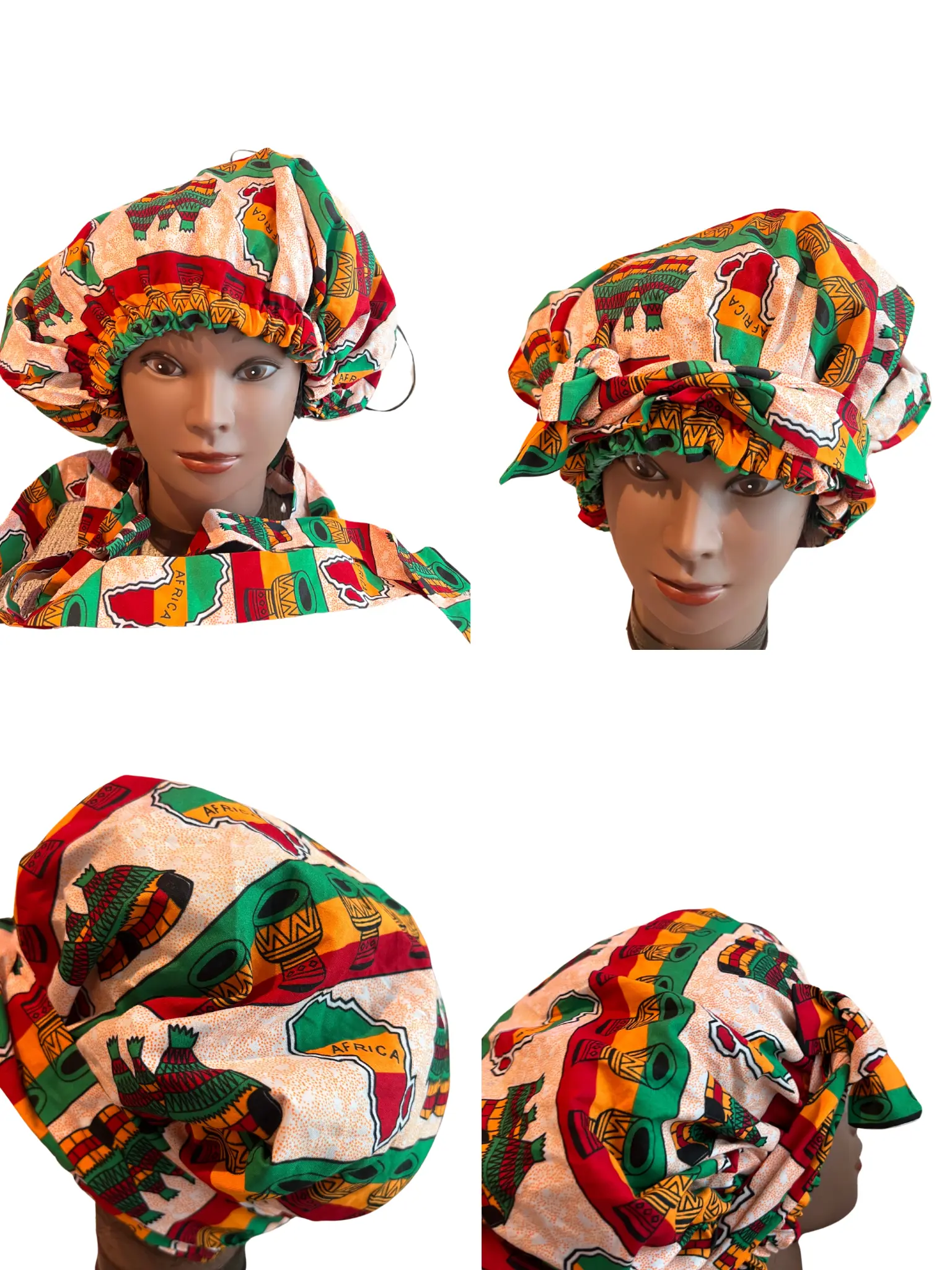 African Ankara Decorative Bonnets - Vibrant Satin Lined Scrub Hat with Ponytail Cap, Unique Patterns & Cultural Expression for Women