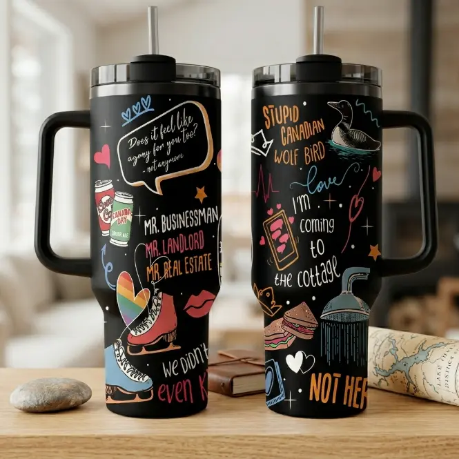 Heated Rivalry Inspired 40oz Tumbler With Handle, Hockey Romance Fan Travel Mug, Sports Romance Reader Gift, Stainless Steel Insulated Cup