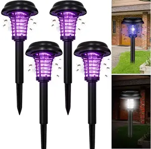4PACK Solar Mosquito Zapper Light - Outdoor Garden Stake Lamp, UV Insect Killer, Solar-Powered, Dual Mode (Mosquito Control + Pathway Lighting), Weather Resistant, Easy Setup, Round & Square Size Options