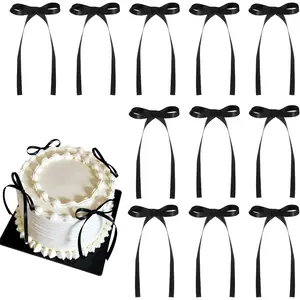 30 Pack Black Ribbon Bow Cake Toppers Coquette Themed Cupcake Toppers for Birthday Graduation Baby Shower Wedding Engagement Bachelorette Party Decorations