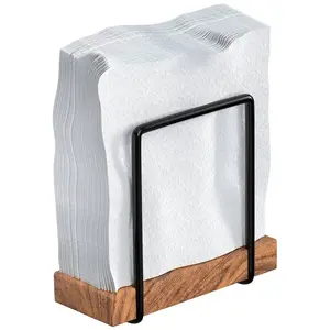 Modern Farmhouse Napkin Holder, Standing Vintage Napkin Holder for Tables, Steel And Wooden Base Kitchen & Dining Room Decor