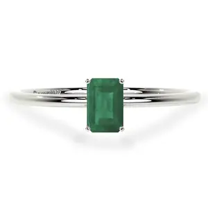 Dainty Emerald Cut Four Prong Emerald Solitaire Ring (0.60cts.)- REM073-6X4-A