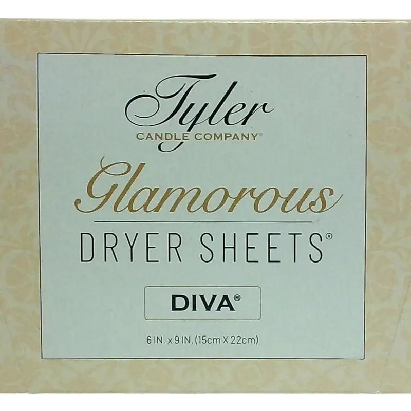 Tyler Candle Company Glamorous Line Anti-Static Scented Dryer Sheets - Diva Clean Scent, Fabric Softener, Cling Control, Soap Spot Fix, Static Dissipative, 40 Sheets/Box, 24-Month Shelf Life, Solid Laundry Accessory, Home Care Supplies