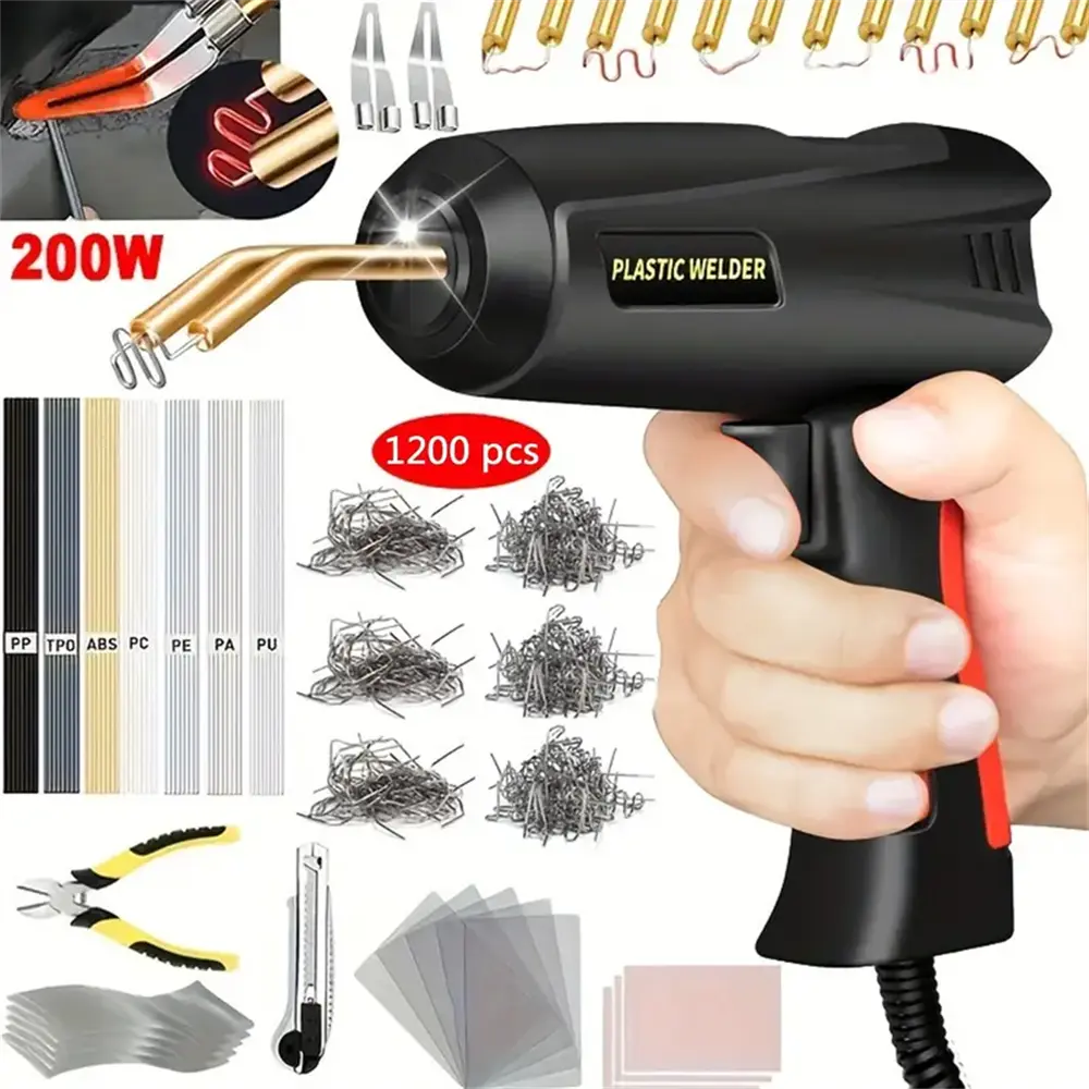 2-in-1 plastic welding gun set, easy to repair, 1200PCS thermoplastic gun for car bumper cracks, kayaks, and plastic toys, perfect for DIY projects and home use