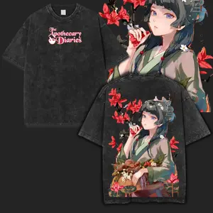 Oversized Washed T-Shirt Inspired by The Apothecary Diaries – Maomao x Jinshi Manga Couple Design | Retro Anime Streetwear for Men & Women