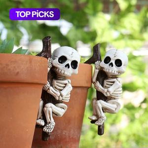 2pcs climbing skeleton decorations for halloween, creative outdoor garden and cup edge decor, versatile skull figurines for home & office