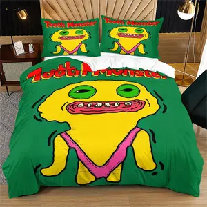 Teeth Monster Pattern Duvet Cover Set, Soft And Durable Bedding Set, Including 1 Duvet Cover And 1 Or 2 Pillowcases, Excluding Duvet Core And Pillow Core, For Home Bedrooms And Dormitories, Suitable As Holiday Gifts For Teenagers And Adults