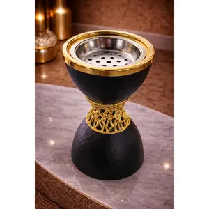 Zain Hammered Hourglass Table Incense Burner – Matte Black & Gold Mesh