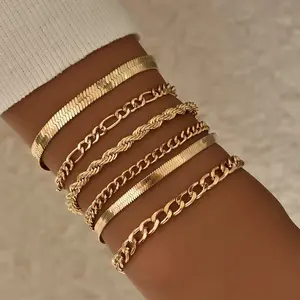 Women's Gold Stackable Bracelet Set - Waterproof Adjustable Minimalist Chain Jewelry