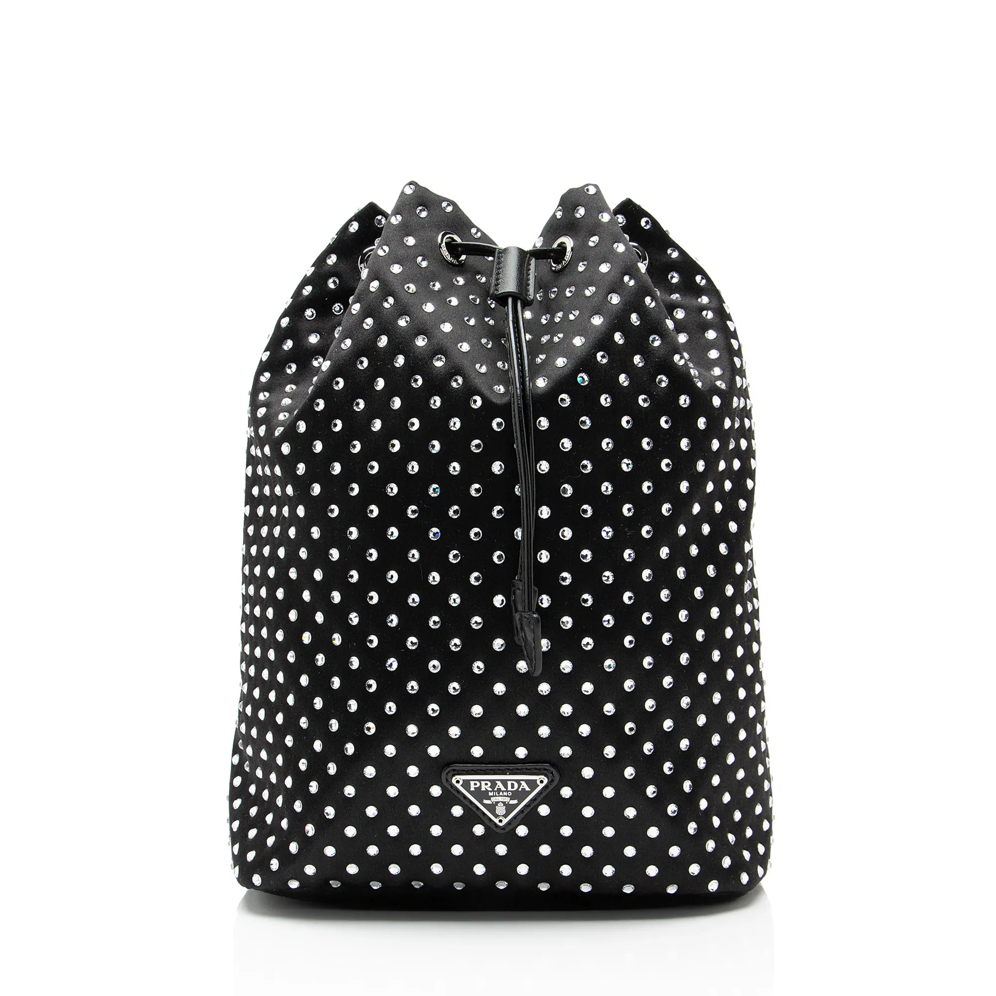 Pre-owned PRADA Leather Small Leather Goods Re Nylon Crystal Embellished Drawstring Pouch