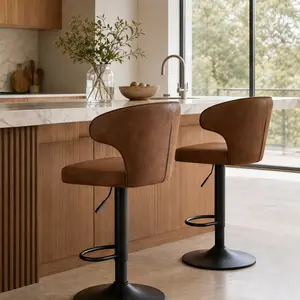 ARCH Modern Adjustable Swivel Bar Stools Set of 2, Suede Upholstered High Back Bar Chairs with 360° Rotation, Height Adjustable Gas Lift, Chrome Base, for Kitchen Island Counter Dining Room, Black+Brown, Black+Brown Color Options, Suede Material, Round Sw