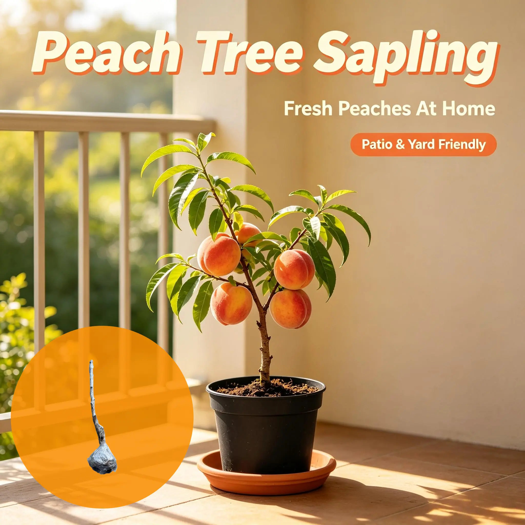 Home Garden Peach Tree Seedling 40–50cm, Bare Root Live Plant, Sweet Fruiting Tree for Backyard Patio Outdoor Decoration & Planting
