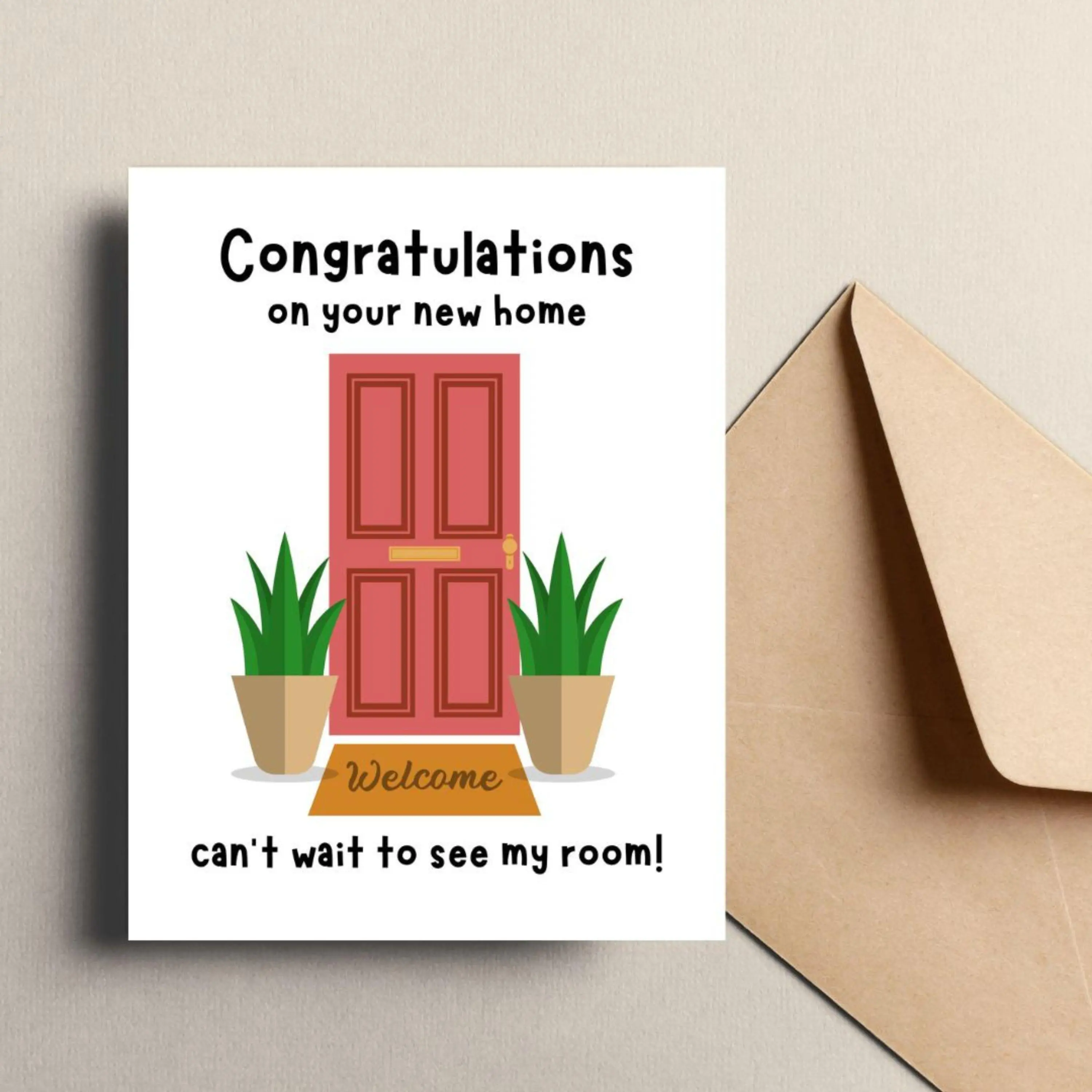 Funny New Home Card: Red Door Housewarming Greeting Congratulation Can't Wait To See My Room