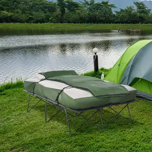 2-Person Folding Camping Cot Set with Inflatable Air Mattress, Sleeping Bag, Pillows, and Carry Bag for Outdoor Travel, Beach, and Vacation