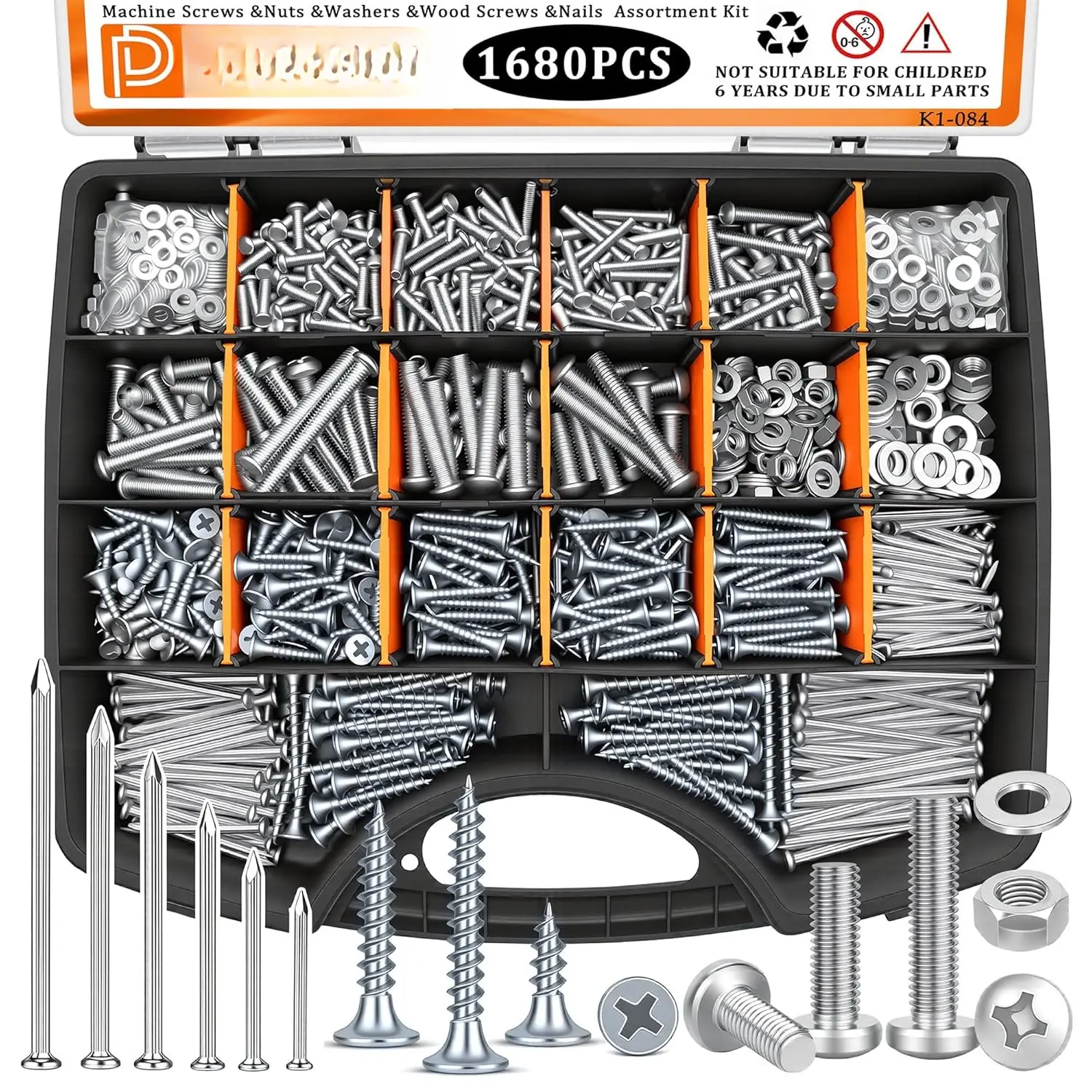 1680 count Nails and Screws Assortment Kit & Screw  and Nuts, M3/M4/M5/M6 Machine Screws, Small Nails for Picture , #6#8 Drywall Screw Set for DIY Repair Project Length 1/2" to 2"