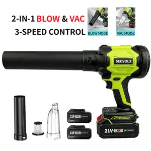 Turbo Jet Cordless Blower & Vacuum, 2-in-1 Blow & Vacuum, 3-Speed Control, Brushless Motor, 2 Batteries, Air Tube, Vacuum Nozzle, Filter, High-Speed Airflow for Cars, Yards & Heavy-Duty Cleaning