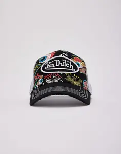 Von Dutch Black Graphic Trucker Hat White Mesh Adjustable Snapback Baseball Cap