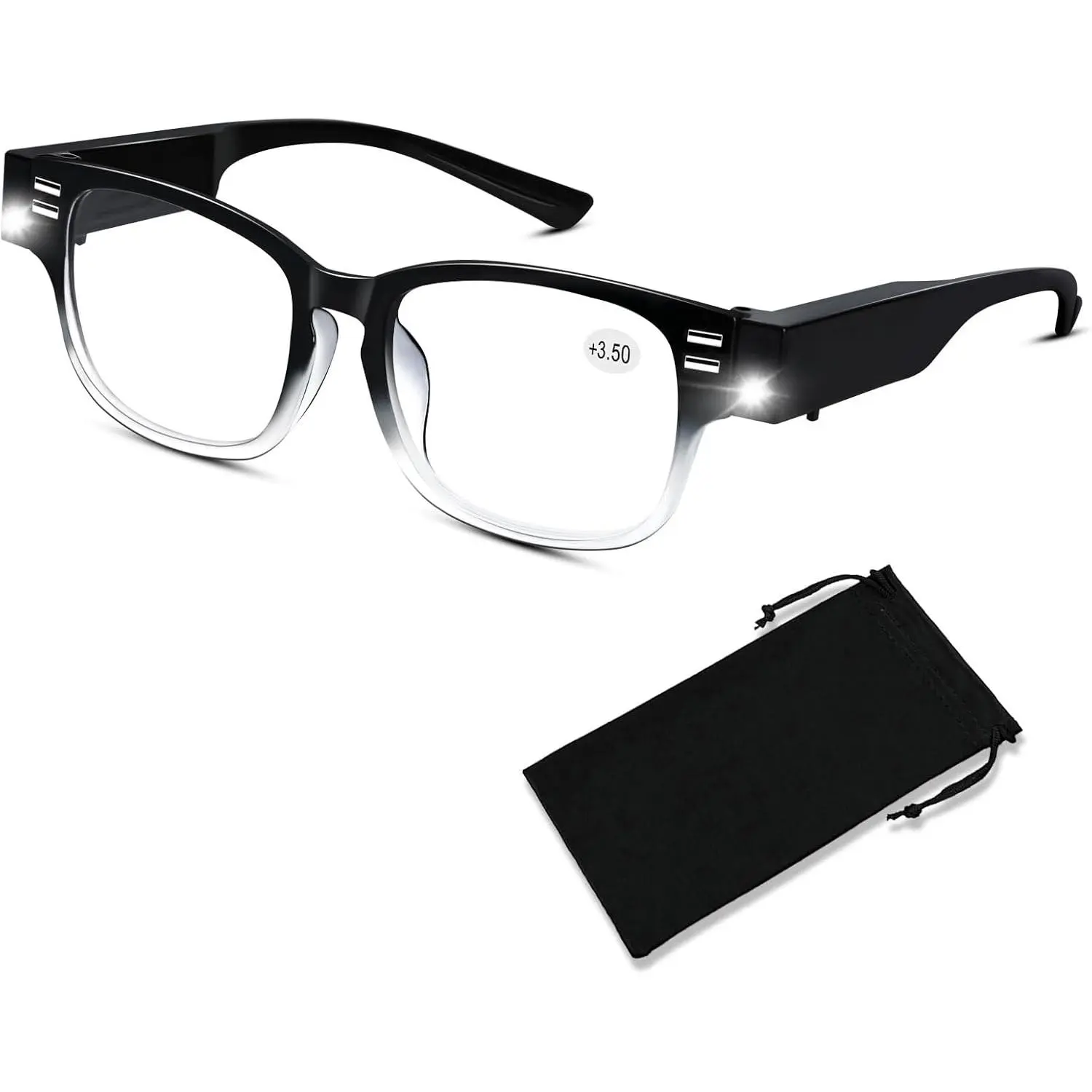 Magnifying Glasses with Light Reading Glasses Bright LED Readers with Lights Built in Glasses with Lights and Magnifier for Men Women Eyeglasses Lighted Magnifier Nighttime LED Reading Glasses+350