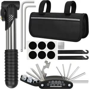 16-in-1 Bike Repair Kit Bicycle Repair Bag With Tire Pump Multitool Including 4mm and 5mm Allen Wrenches for Mountain Bike Road Bike Camping Travel