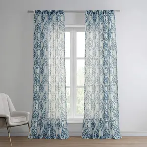 Half Price Drapes Fresco Blue Damask Sheer Curtain