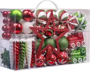 100ct Shatterproof Christmas Ornaments Set – Red, Green & White Ball Decorations for Tree & Party