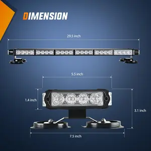 29.5" Roof Top Strobe Lights Hazard work Flashing Light Bar Magnetic Mount 12V 24V Cars Trucks Tractors Snow Plows Construction Vehicles rear windshield visor Led Backlights, Strobe Light Kit, Vehicle Accessories