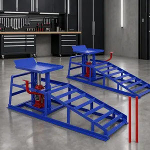 Hydraulic Car Lift Ramps 5 Ton Capacity Steel Auto Service Ramps with Pedal, Blue Iron Garage Vehicle Lift for Under-Car Maintenance and Repair, 2 Pack, Blue Color Options, Iron Material, Product Dimensions: 13.50 W x 45.00 D x 10.00 H in