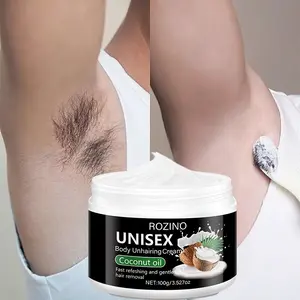 Rozino Coconut Oil Depilatory Cream 100g, Unisex Moisturizing & Soothing, Quick Gentle Hair Removal, Suitable for All Skin Types, Packaging