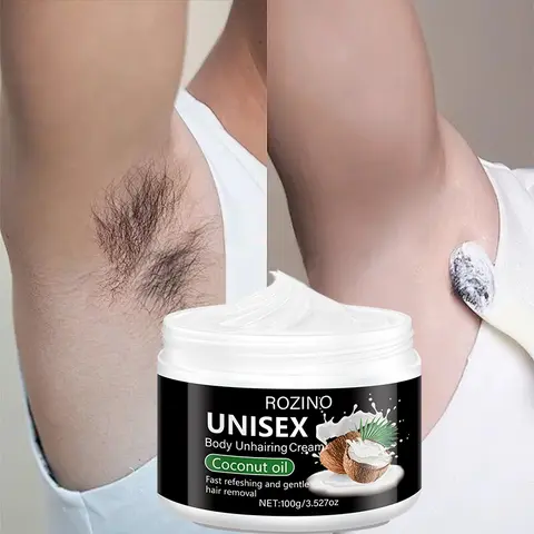 Rozino Coconut Oil Depilatory Removal Creams 100g, Body Care, Unisex Moisturizing & Soothing, Quick Gentle Easy Home Hair Removal, Suitable for All Skin Types, Packaging