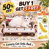 Buy 1 Get 3 Vintage Classic European Corrugated Cardboard Cat Sofa Scratcher Bed - 2-in-1 Open Patchwork Nap Lounge for Small Cats, Large Scratch Area, Claw Care, Furniture Protection, Wipe-Clean, Do Not Wash, Keep Dry