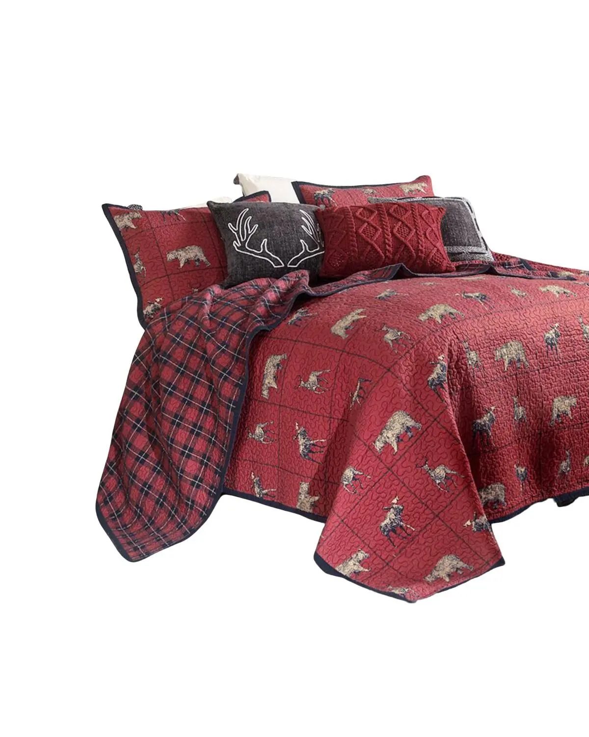 Hiend Accents Unisex 3 Piece Woodland Plaid Quilt Set Full/Queen - Ql1888-Fq-Oc