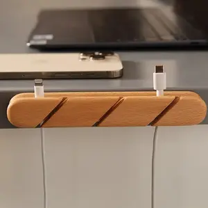 【School】Walnut Wood Cable Clips Adhesive Cord Holder for Wall Desk Car or Bedside USB Cable Organizer Clamp  Natural Finish Elegant Design