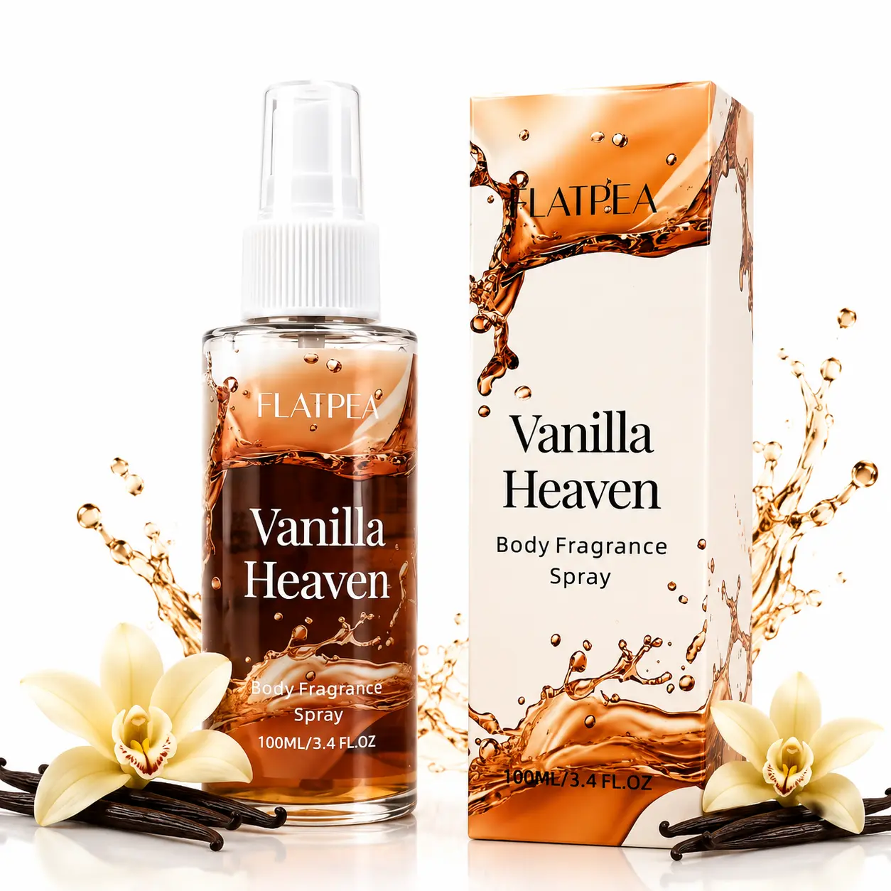 FLATPEA Vanilla Heaven Body Fragrance Spray 100ml - Long Lasting Sweet Vanilla Body Mist for Women, Gourmand Scent Perfume Spray