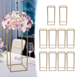 Golden Flower Stands 10 Pack Modern Rectangle Iron Display Stands for Wedding Birthday Party Decor Floral Centerpiece Tabletop Freestanding Event Decorations