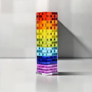 CMY Cubes Newton’s Tower - Rainbow Acrylic Tumbling Tower - 63 Pieces, Rectangle Stacking Translucent Blocks - Color, Light & Balancing - Learning & Educational Blocks for Sensory Building
