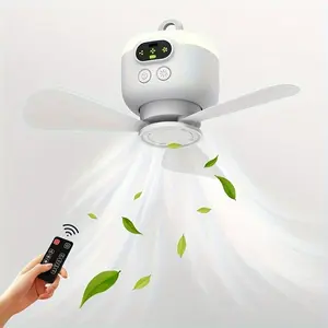 Portable USB Rechargeable Ceiling Fan, Outdoor Camping Emergency Lighting Ceiling Fan with Remote Control, Suitable for Camping, Dormitories and Outdoor Use, Multifunctional Ambient Lights