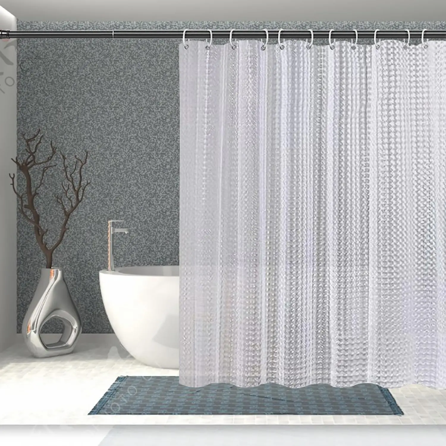EVA Clear Shower Curtain Liner,3D Plastic 5G Shower Liners with 12 Rustproof Metal Grommets and Weighted ,  Duty Shower Curtains for Shower Bathroom 72 x 72