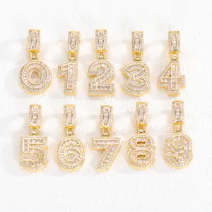 Number Pendant Brass 18K Gold Plated 0~9 lucky Number Necklace for Men and Women - Number 0-9 Pendant 23.6 inch Chain Gift for Holiday Haul Christmas Birthdays Anniversaries