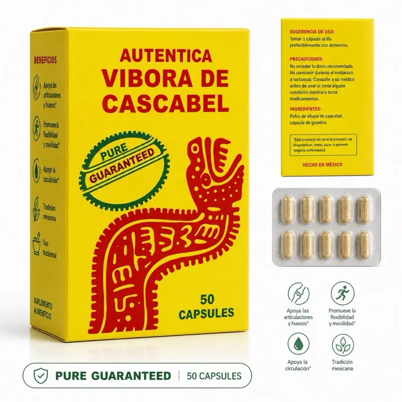 Vibora de Cascabel Premium Supplement 50 Capsules  Natural of Mexico Extract Standardized Plant Extracts