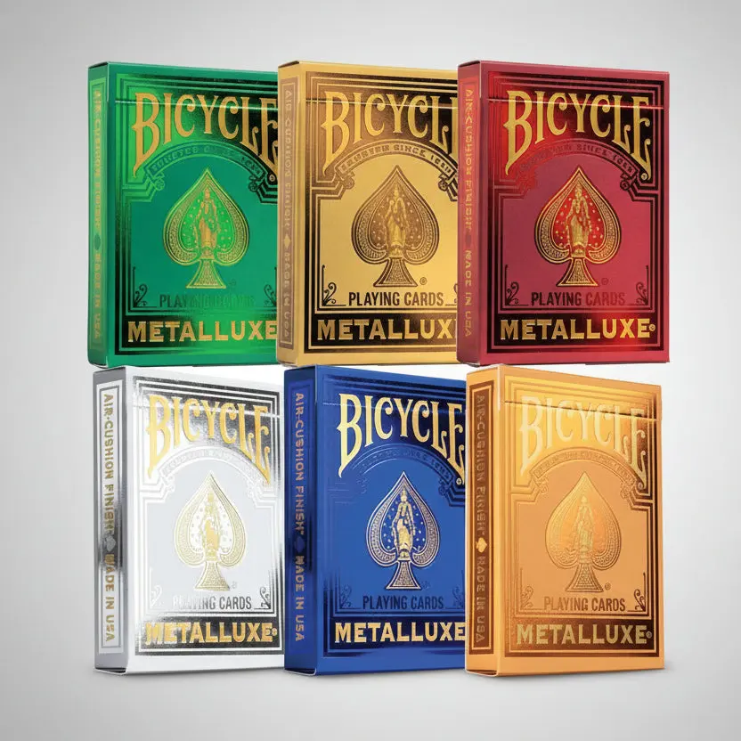 Metalluxe Edition Metallic Embossed Luxury Foil Rider Back Bicycle Playing Card Decks - Red, Blue, Green, Gold, Silver, Orange Colors, Premium Display, Flexible, Durable, Smooth Handling, Classic Look