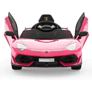 12V Ride Electric Car for Kids - Licensed Lamborghini Vehicles Battery Powered Sports Car with Remote Control - 2 Speeds/Sound System/Led Headlights and Hydraulic Doors - Pink