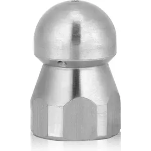 Drain Jetter Nozzle, Stainless Fixed Sewer Jet Nozzle, 3/8 Inch High Pressure Washer Drain Hose Sewer Pipe Jetter Nozzle, Silver