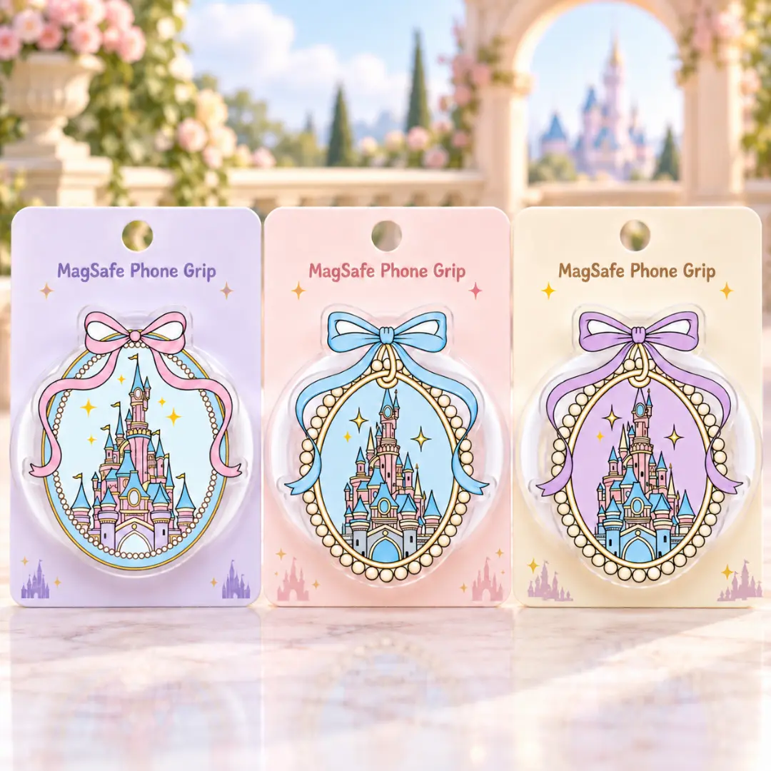 Fairy Tale Castle Acrylic MagSafe Phone Grip, Coquette Dreamy Storybook Castle Design, Foldable Phone Stand Holder, Girly Gift for Her